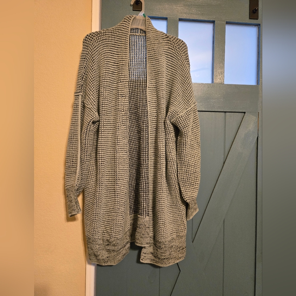 Long Sweater cardigan in teal and grey